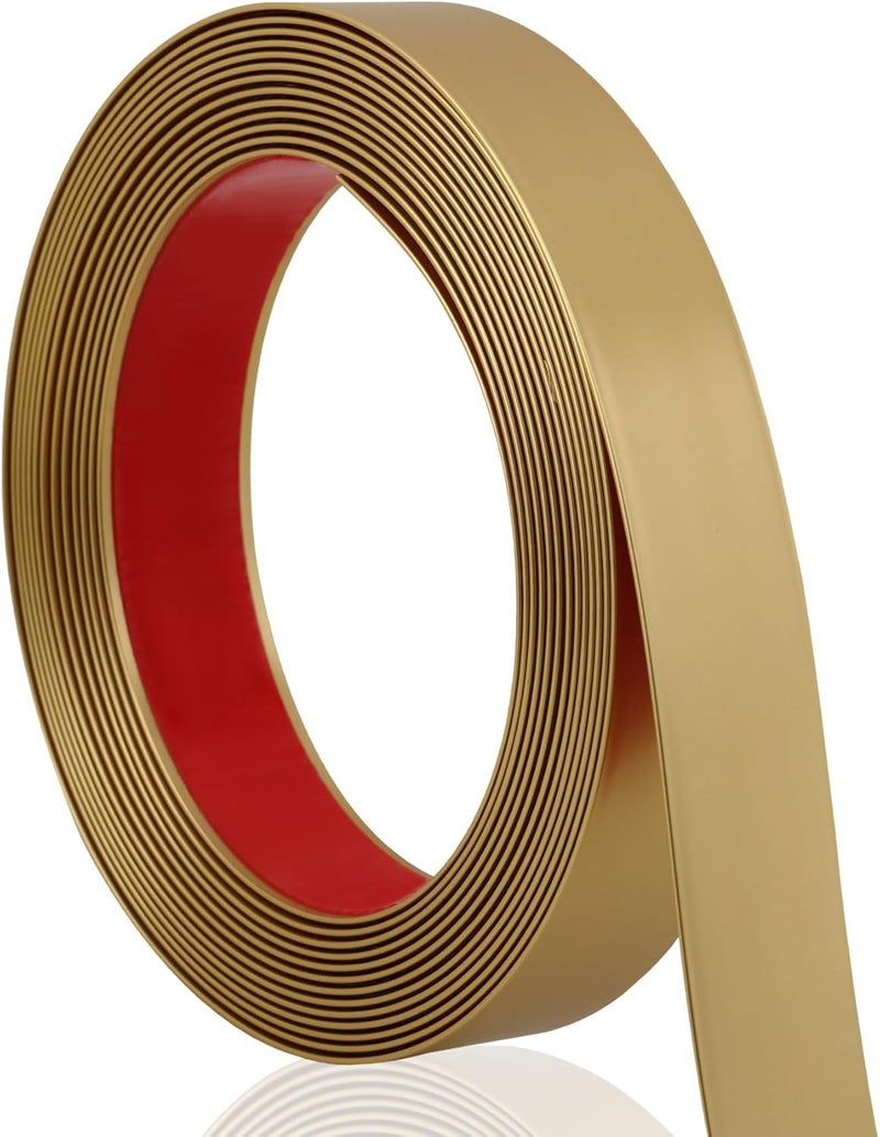 Soengsau Matte Gold Finish Molding Trim, 196.8" L x 1.2" W Peel and Stick Decoration Strip for Ceiling, Wall, Tile Edge, Furniture Cabinet, Mirror - Image 1